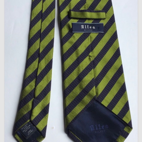 Altea green with navy stripes all Silk Tie.Made in Italy 🇮🇹 - Picture 5 of 9